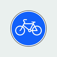 Bicycle sign. Bike outline icon. Cycle path designation. Abstract vector illustration. Isolated pictogram in blue circle.