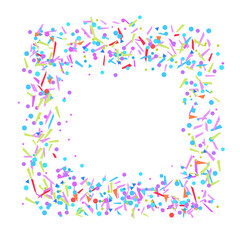 Colorful square shape. Multicolored confetti in rectangle shape on white. Colored pattern for design. Holiday background with glitters. Print for flyers, posters, banners and textiles. Greeting cards