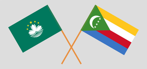 Crossed flags of Macau and the Comoros. Official colors. Correct proportion