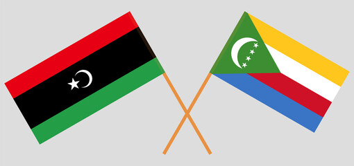 Crossed flags of Libya and the Comoros. Official colors. Correct proportion