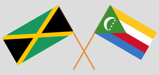 Crossed flags of Jamaica and the Comoros. Official colors. Correct proportion
