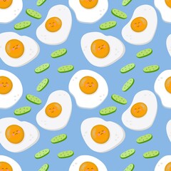 Seamless vector pattern of fried eggs. For printing, wrapping paper, restaurant menus, packaging