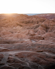 A landscape that looks like mars, with red mountains at sunset in the desert of Atacama, Chile