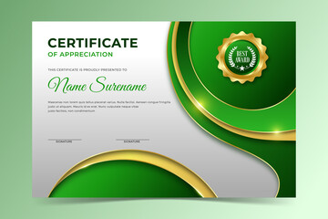 Employee of the month diploma with green and golden design