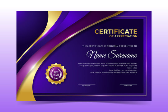 Blue and purple employee of the month certificate template