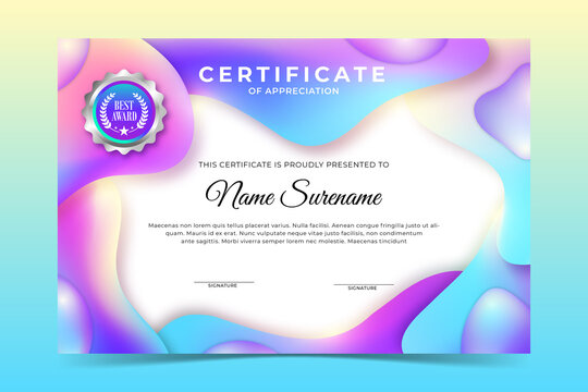 Gradient Colorful liquid blobs certificate template