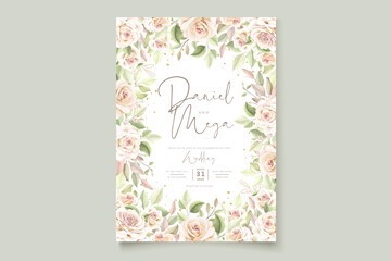 hand drawn floral roses wedding invitation card set 