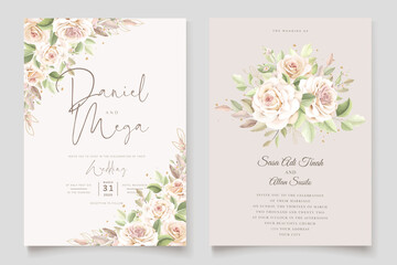 hand drawn floral roses wedding invitation card set 