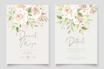 hand drawn floral roses wedding invitation card set 