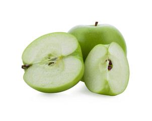 one green cut apple isolated on white background clipping path