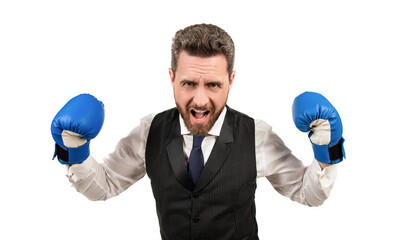 successful ceo boxer. relentless struggle and success. shouting man ready for corporate battle