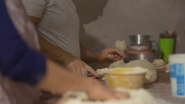 slow movement of couple working in bakery