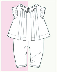 Baby clothes flat sketch template. Baby fashion, Baby girl clothes design VECTOR. Baby Flat Sketch. You can use it as a base in your collection, color it as you wish and place your print pattern.