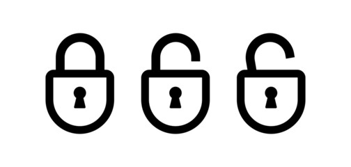 Lock icon. Lock and unlock icons set. Padlock open and closed. Protection symbol. Isolated raster pictogram on white background.