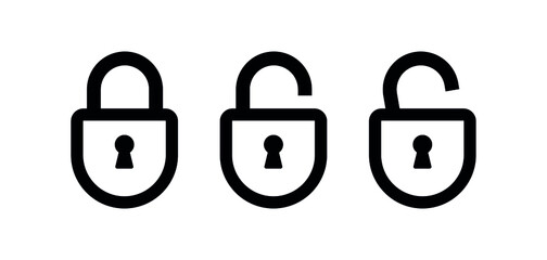 Lock icon. Lock and unlock icons set. Padlock open and closed. Protection symbol. Isolated vector pictogram on white background.