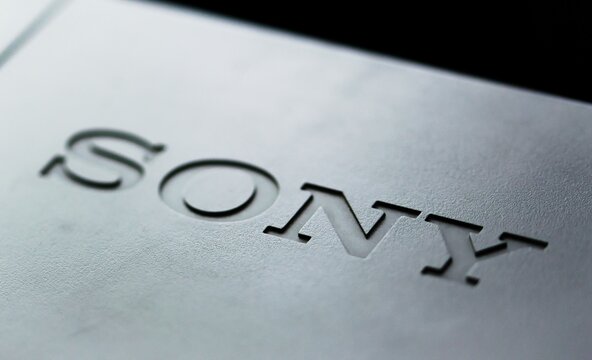 Sony Corporation brand logo embossed in the plastic case of an audio equipment.