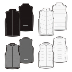 Men's down vest fashion vector sketch, Apparel template