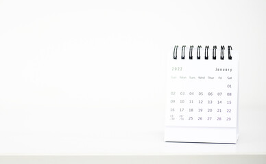 January Calendar 2022 on White table background.Time planning, day counting and holidays