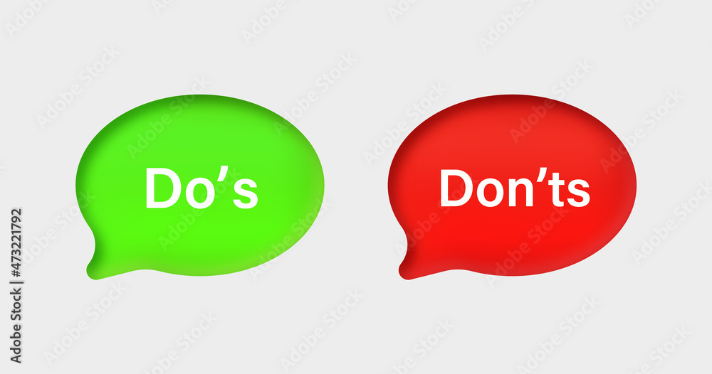 Poster dos and donts icons with speech bubble, do's and don'ts bubbles