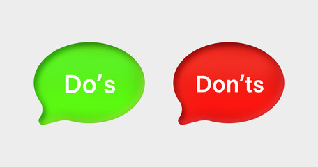 Dos and donts icons with speech bubble, do's and don'ts bubbles