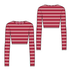 Women's striped  crop top fashion vector sketch, Apparel template