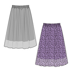 Women's leopard print tulle skirt  fashion vector sketch, Apparel template