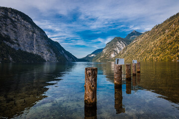 Koenigsee lake view in Berchtesgadener valley from St. Bartoloma church, Germany