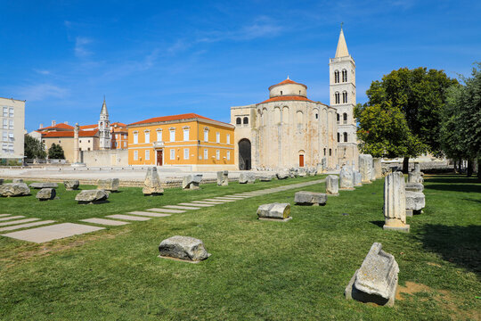 Ancient Roman ruins in the middle of Old Town Zadar