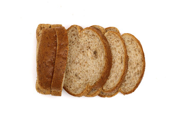 Sliced loaf of whole wheat bread isolated on white background