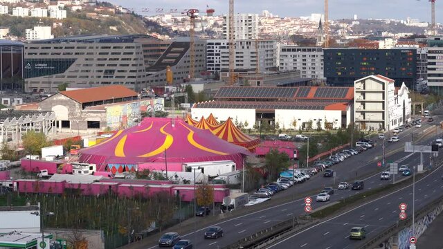 Medrano Circus and Confluence District in Lyon By the A7 Motorway - High Point of view
