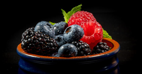 a mix of berries in the pot