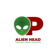 Obraz premium letter P alien head vector logo design