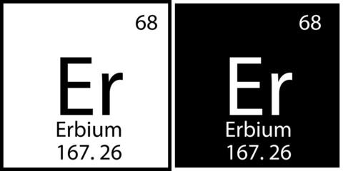 Erbium chemical symbol. Black and white. Periodic table. Education process. Square sign. Vector illustration. Stock image. 
