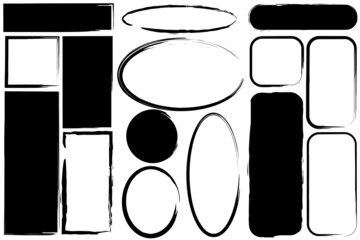 Grunge frames icon set. Abstract ink signs. Geometric figures. Decor art design. Vector illustration. Stock image. 