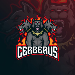 cerberus mascot logo design with modern illustration concept style for badge, emblem and t shirt printing. angry cerberus illustration for sport and esport team.