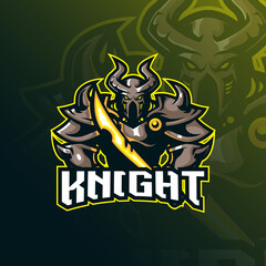 knight mascot logo design with modern illustration concept style for badge, emblem and t shirt printing. knight illustration with sword in hand.