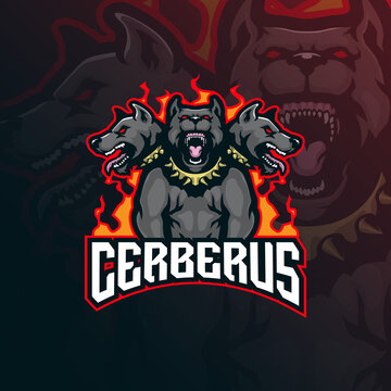 cerberus mascot logo design with modern illustration concept style for badge, emblem and t shirt printing. angry cerberus illustration for sport and esport team.