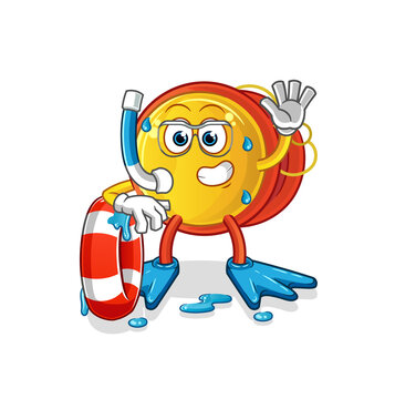yoyo swimmer with buoy mascot. cartoon vector