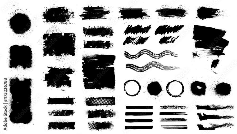 Poster ink paintbrush and brushstroke texture template. set brushstroke with splashes grunge. mockup for te