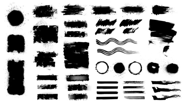 Ink Paintbrush and Brushstroke texture template. Set brushstroke with splashes grunge. Mockup for text and information. Callouts titles grunge. Vector texture callout bar labels box. Vector grunge set