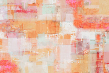 Modern abstract painted background texture with orange, pink and light teal accents.  