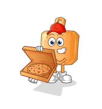 recommend clip art: wooden placemat pizza delivery boy vector. cartoon character