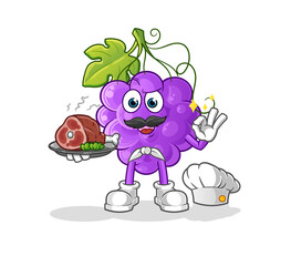 grape chef with meat mascot. cartoon vector