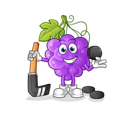 grape playing hockey vector. cartoon character