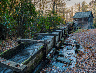 Mingus Mill With Fall Color, Great Smoky Mountains National Park, Cherokee, North Carolina, USA