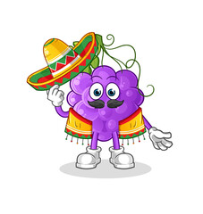 grape Mexican culture and flag. cartoon mascot vector