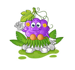 grape hawaiian waving character. cartoon mascot vector