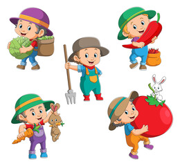 The collection of the farmer boy in the farm
