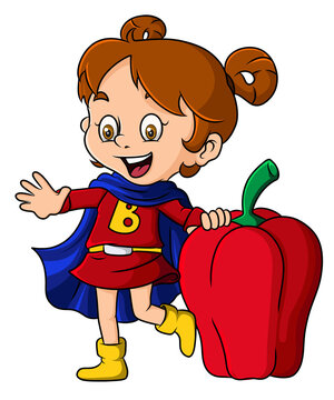 The cute vegetable superhero girl with the paprika
