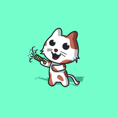 cute cat setting off fireworks  illustration 